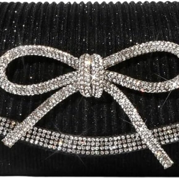 Handbags - Compact Rhinestone Bow Evening Clutch - Lightweight Crossbody Purse for Women